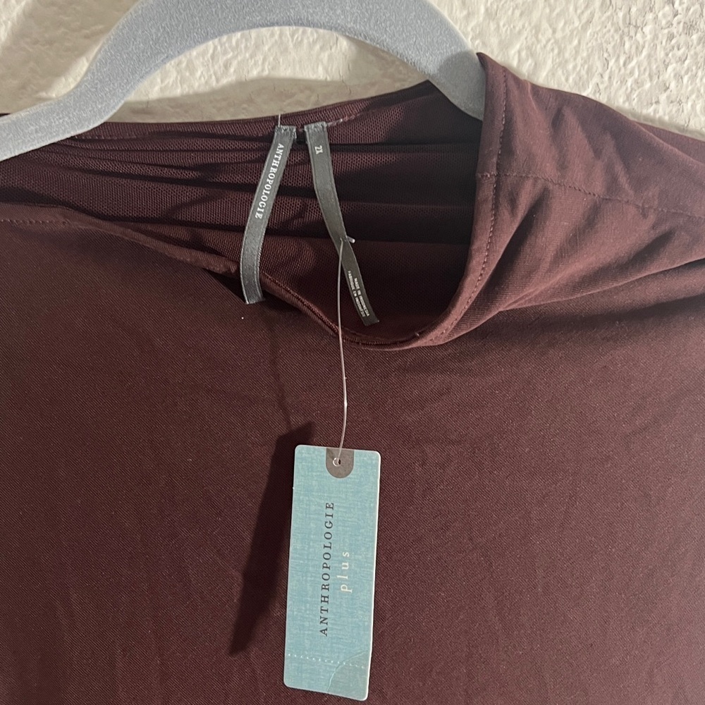 Anthropologie women’s Sz 2X Sleeveless Mock Neck Ruched Midi Dress Brown Bodycon - Picture 9 of 13